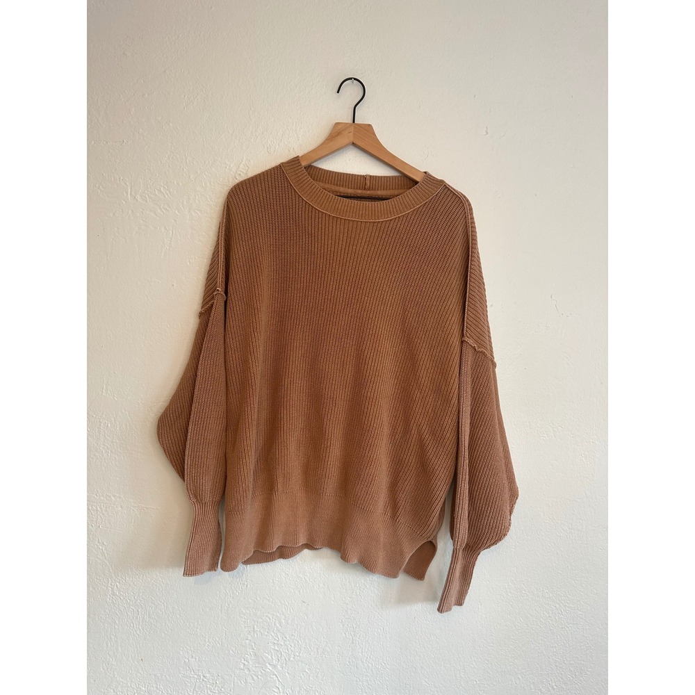 Aerie Oversized Ribbed Knit Balloon Sleeve Sweater Camel Brown Medium
